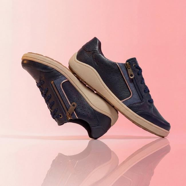 Clarks women's Bryianne Dazz navy trainers.
